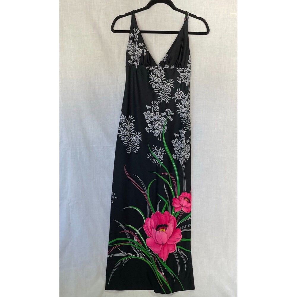New Leaf CA Black Floral Hawaiian Vintage Halter Dress No Tags
